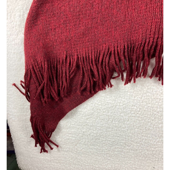 Chicos Shaw Womens OS Maroon Sweater Fringe Textured Knit Scarf Metallic Thread - Picture 7 of 12
